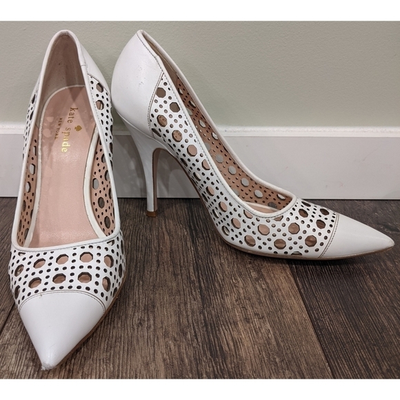 Kate Spade White Lizette Perforated Leather Pumps - Picture 1 of 13